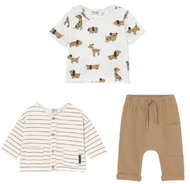 MAYORAL boys set 3pcs jacket, t-shirt and trousers, white/beige - 70 cm - Baby Clothing Set