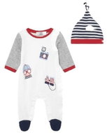 MAYORAL boy's overalls DR with striped cap, blue/white/red - 65 cm - Baby Clothing Set