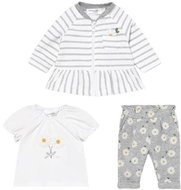 MAYORAL girls set 3 pcs sweatshirt, t-shirt KR and pants with daisy, white/gray - 65 cm - Baby Clothing Set