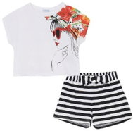 MAYORAL girls set 2pcs shorts and t-shirt KR with stripe, white/black - 152 cm - Clothes Set