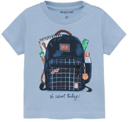 MAYORAL boys t-shirt KR light blue with backpack - 86 cm - Baby T-shirt - Main image