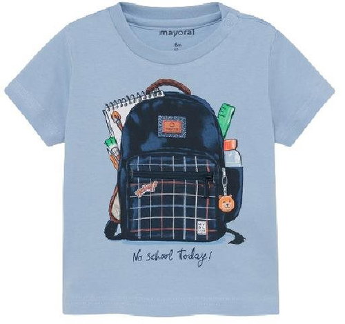 MAYORAL boys t-shirt KR light blue with backpack - 92 cm - Baby T-shirt - Main image