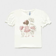 MAYORAL girls t-shirt KR girl with cat, cream - Baby T-shirt
