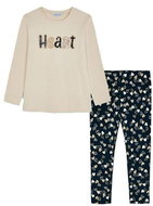 MAYORAL girls set t-shirt, leggings heart black, beige - 104 cm - Clothes Set
