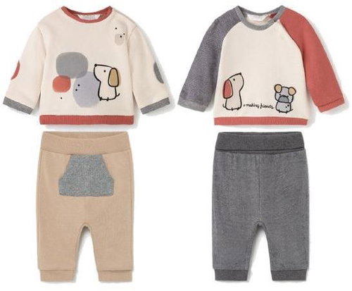 MAYORAL boys set 4pcs sweatshirt, sweatpants dogs beige - Baby Clothing Set - Main image