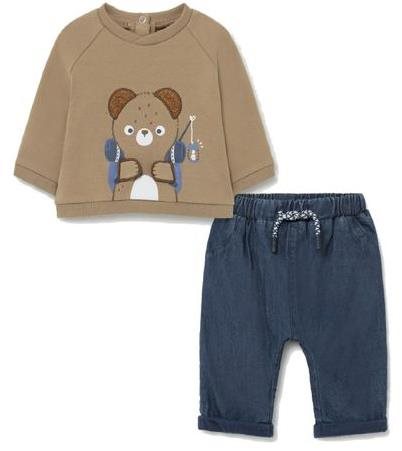 MAYORAL boys set sweatshirt, pants bear on a trip brown - 75 cm - Baby Clothing Set - Main image