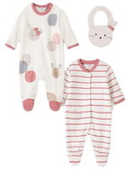 MAYORAL girls set overal 2pcs + bib animals beige - 70 cm - Baby Clothing Set