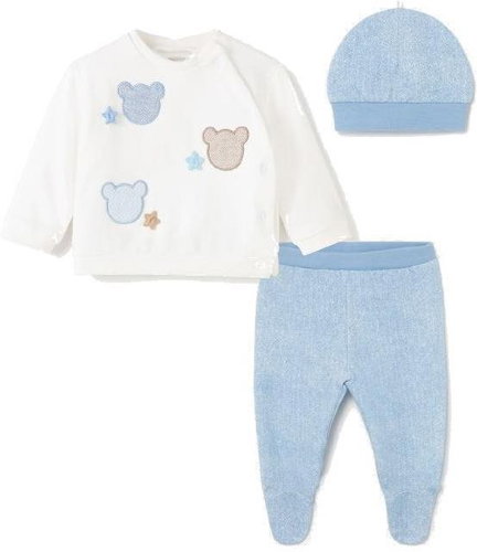 MAYORAL boys' set half-socks, sweatshirt, hat bear white, light blue - 60 cm - Baby Clothing Set - Main image