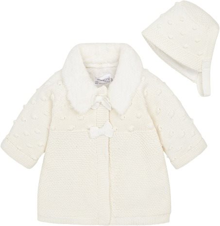 MAYORAL girls knitted coat with hat beige - 70 cm - Baby Clothing Set - Main image