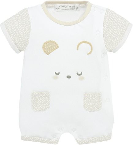 MAYORAL short overalls - white and cream teddy bear - 60 cm - Baby Romper - Main image