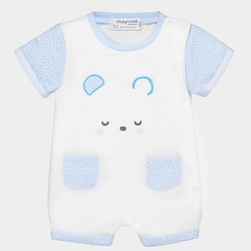 MAYORAL boys short overalls - white, blue pockets - Baby Romper - Main image