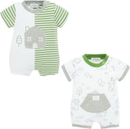 MAYORAL boys set 2 short overalls green stripes, white with grey pictures - 55 cm - Baby Romper