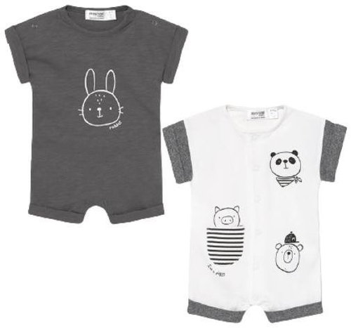 MAYORAL boys set 2pcs short overalls, white/grey - 70 cm - Baby Romper - Main image