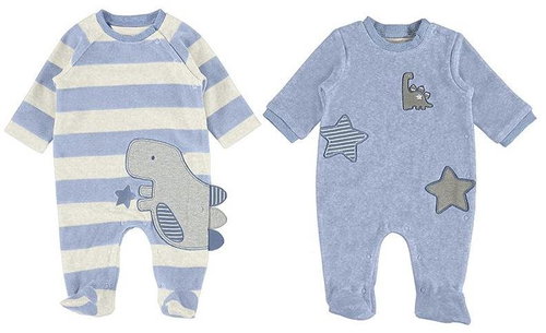 MAYORAL boys overalls 2pcs velour dinosaur blue - 65 cm - Baby Romper - Main image