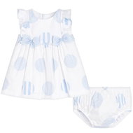 MAYORAL girls polka dot dress with pants - white, blue - 80 cm - Baby Clothing Set