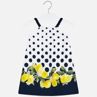 MAYORAL girls summer dress - white with blue polka dots and lemons - 116 cm - Dress