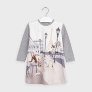 MAYORAL girls dress DR print Paris grey, beige - 110 cm - Dress