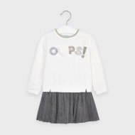 MAYORAL girls dress DR white top with polka dots, grey skirt with silver thread - 110 cm - Dress