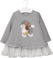 MAYORAL girls grey dress with dog, tulle skirt with silver dot - 98 cm - Baby dress