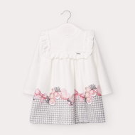 MAYORAL girls dress with DR, decorated with ruffles - white/ grey/ pink shoes and bows - Baby dress
