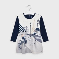MAYORAL girls dress DR print Paris blue, beige - 122 cm - Dress
