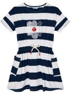 MAYORAL girls dress KR with stripes and flower, blue/white - 128 cm - Dress