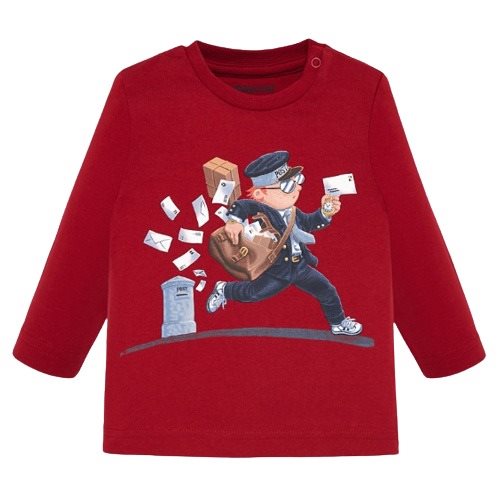 MAYORAL boys shirt long. sleeve red with postman - 80 cm - Baby T-shirt - Main image