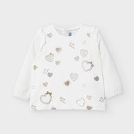 MAYORAL girls t-shirt DR cream - gold and silver hearts - Baby T-shirt