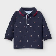 MAYORAL boys polo shirt with DR, dark blue with small pattern - Baby Shirt