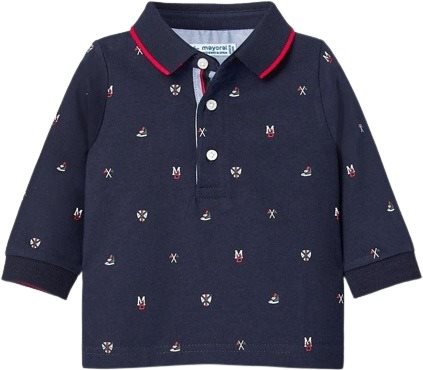 MAYORAL boys polo shirt with DR, dark blue with small pattern - 92 cm - Baby Shirt - Main image