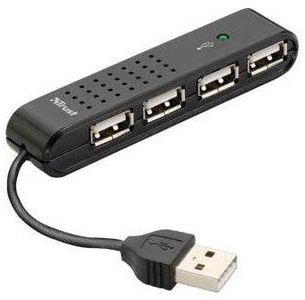 Trust Vecco 4 Port USB 2.0 Mini Hub - Black - USB Hub - Main image