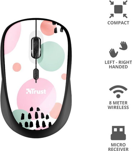 Trust Yvi Wireless Mouse Pink Circles - Mouse - Main image