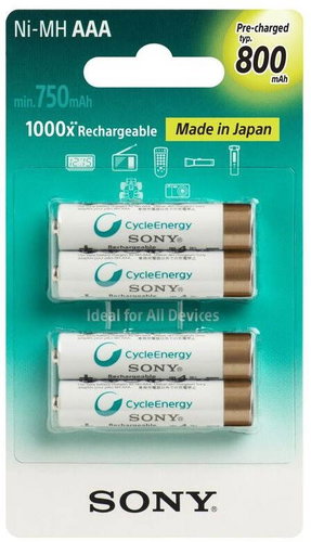 Sony NiMH 800mAh, AAA, 4pcs - Rechargeable Battery - Main image