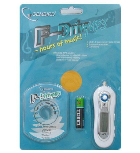 Gembird F-Drive MP3, 256 MB, MP3 přehrávač, USB disk, záznamník, sluchátka - MP3 Player - Main image