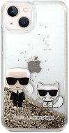 Karl Lagerfeld Liquid Glitter Karl and Choupette Back Cover für iPhone 14 Gold - Handyhülle