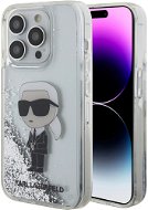 Karl Lagerfeld Liquid Glitter Karl and Choupette Head Zadný Kryt pre iPhone 15 Pro Silver - Kryt na mobil