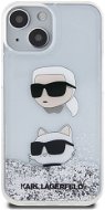 Karl Lagerfeld Liquid Glitter Karl and Choupette Head Zadný Kryt pre iPhone 15 Silver - Kryt na mobil