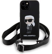 Karl Lagerfeld Liquid Silicone Crossbody Ikonik Zadný Kryt pre iPhone 15 Black - Kryt na mobil