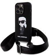 Karl Lagerfeld Liquid Silicone Crossbody Ikonik Back Cover für iPhone 15 Pro Schwarz - Handyhülle