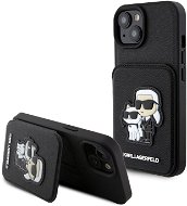 Karl Lagerfeld PU Saffiano Card Slot Stand Karl and Choupette Back Cover für iPhone 15 Schwarz - Handyhülle