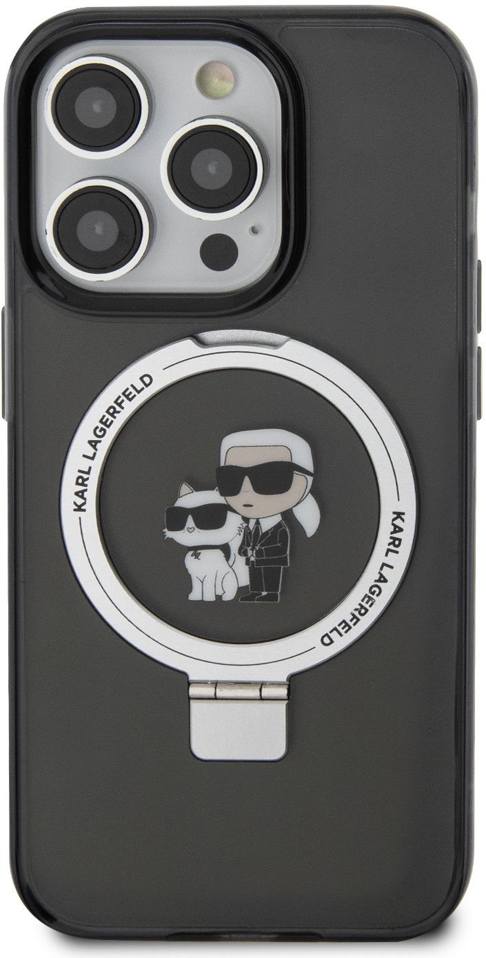 Karl Lagerfeld Ringstand Karl and Choupette iPhone 15 Pro fekete MagSafe tok