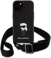 Karl Lagerfeld Saffiano Crossbody Metal Ikonik Zadný Kryt na iPhone 15 Black - Kryt na mobil