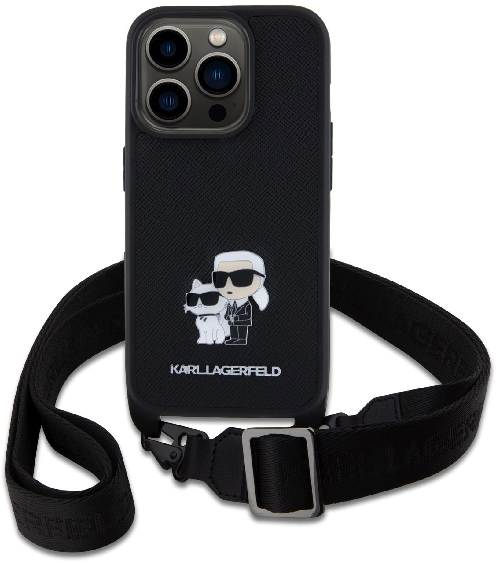 Karl Lagerfeld Saffiano Crossbody Metal Karl and Choupette iPhone 15 Pro fekete tok