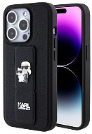 Karl Lagerfeld Saffiano Grip Stand Metal Logo Zadný Kryt pre iPhone 15 Black - Kryt na mobil