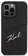 Karl Lagerfeld Saffiano Card Slot Metal Signature Zadný Kryt na iPhone 13 Pro Black - Kryt na mobil