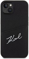 Karl Lagerfeld Saffiano Card Slot Metal Signature Zadný Kryt na iPhone 14 Black - Kryt na mobil
