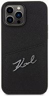 Karl Lagerfeld Saffiano Card Slot Metal Signature Zadní Kryt pro iPhone 14 Pro Max Black - Phone Cover