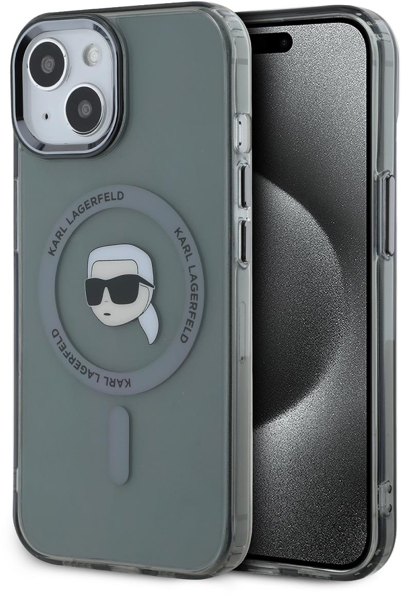 Karl Lagerfeld IML Karl Head Metal Frame MagSafe iPhone 15 Black tok