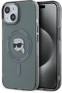 Karl Lagerfeld IML Karl Head Metal Frame MagSafe Back Cover for iPhone 15 Black - Phone Cover