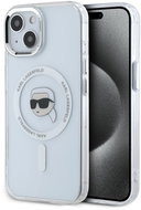 Karl Lagerfeld IML Karl Head Metal Frame MagSafe Back Cover for iPhone 15 Transparent - Phone Cover